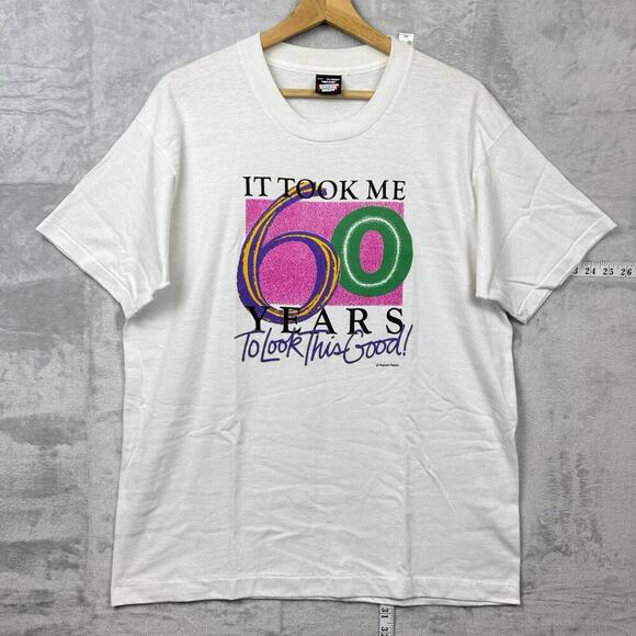 Vintage 90s Screen Stars 60 Years Gag Tee Made in Canada XL Funny Birthday Shirt - Picture 1 of 8